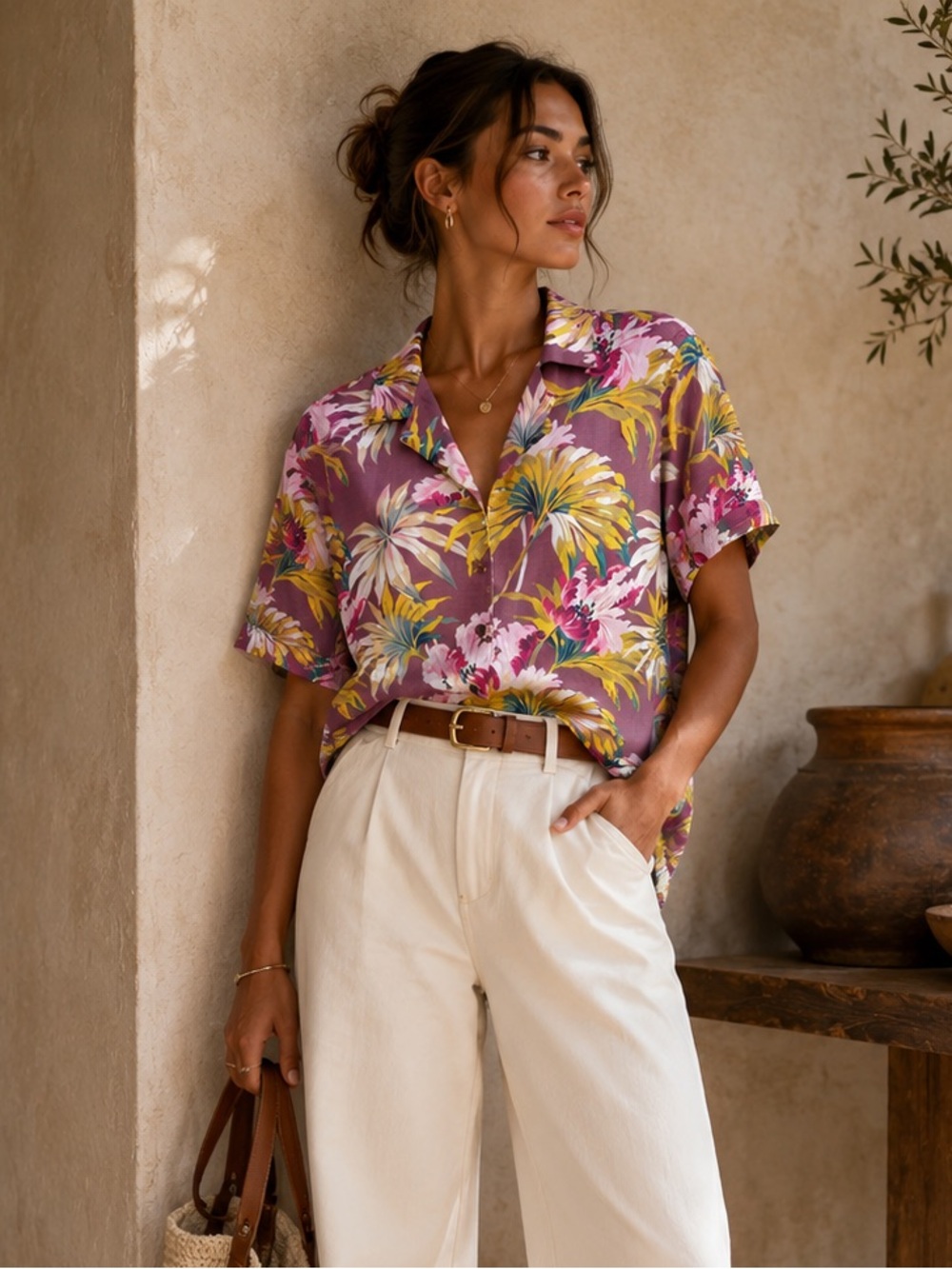 Tommy Bahama 97% Silk Hawaiian Floral Camp Shirt Tropical Button Up L